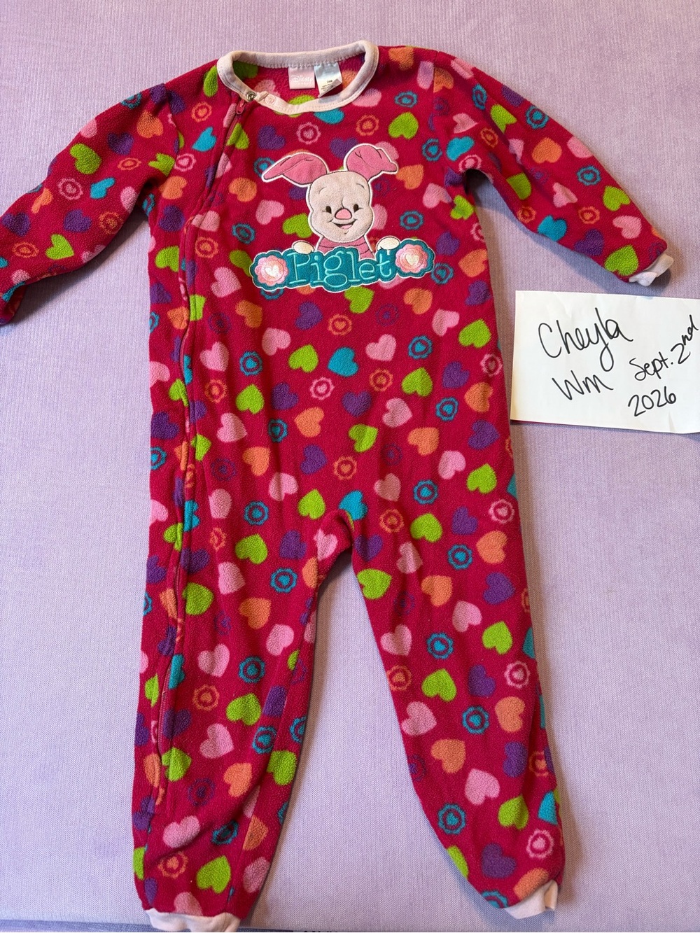 Pink Piglet Print Kids One-Piece Sleepwear